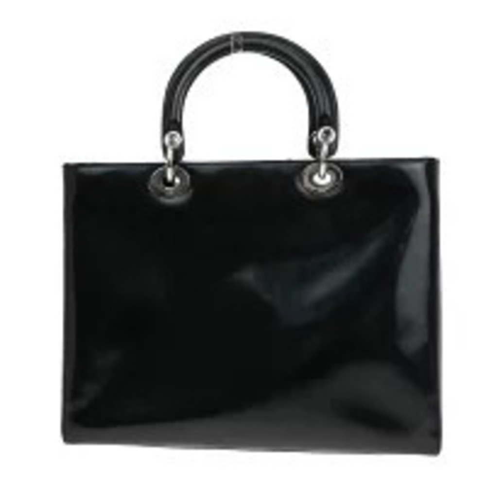 Christian Dior Tote Handbag Patent Vernis Leather Black Silver